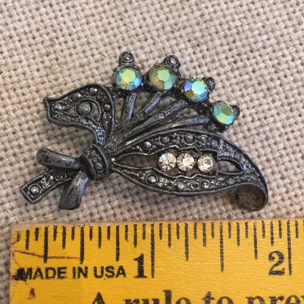 Set of 3 Rhinestone Pins Floral & Round Circle